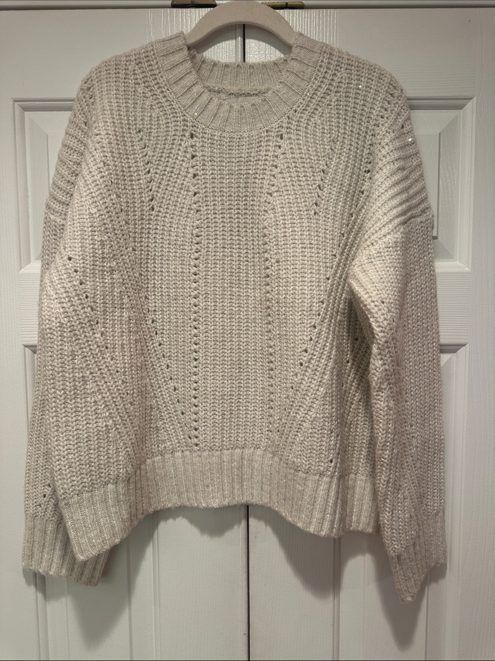 LOFT Cream Cable-Knit Crewneck Sweater size XS